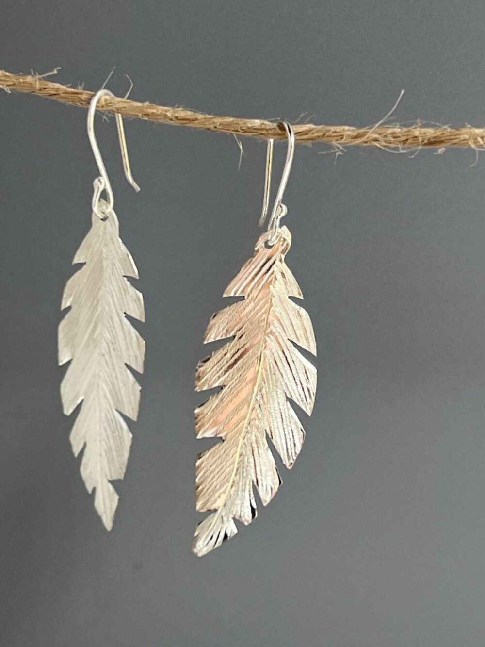 Handcrafted 925 Sterling Silver Feather Dangle Earrings